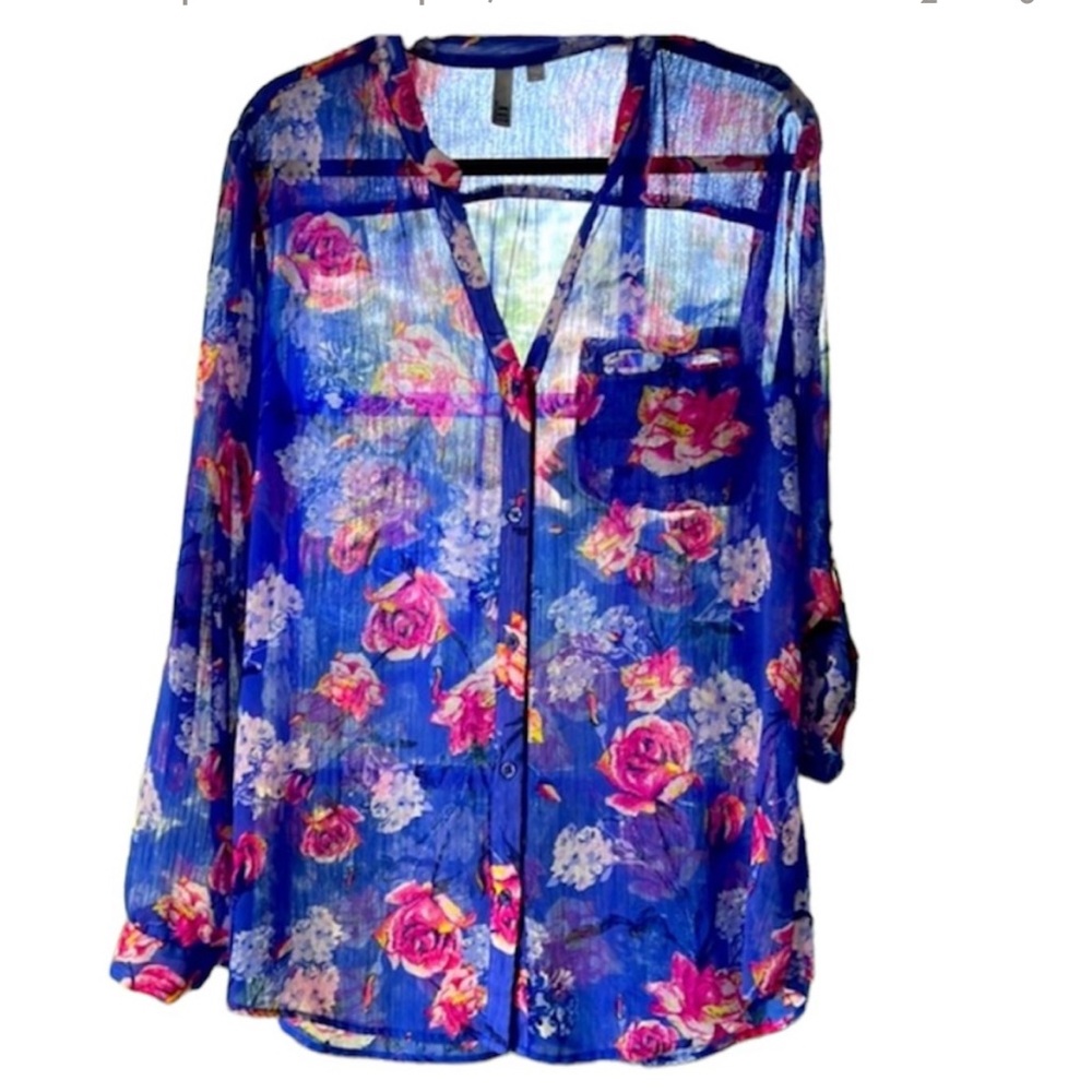 KUT from the Kloth Semi-Sheer Adjustable Sleeve Floral Tunic Size XL
